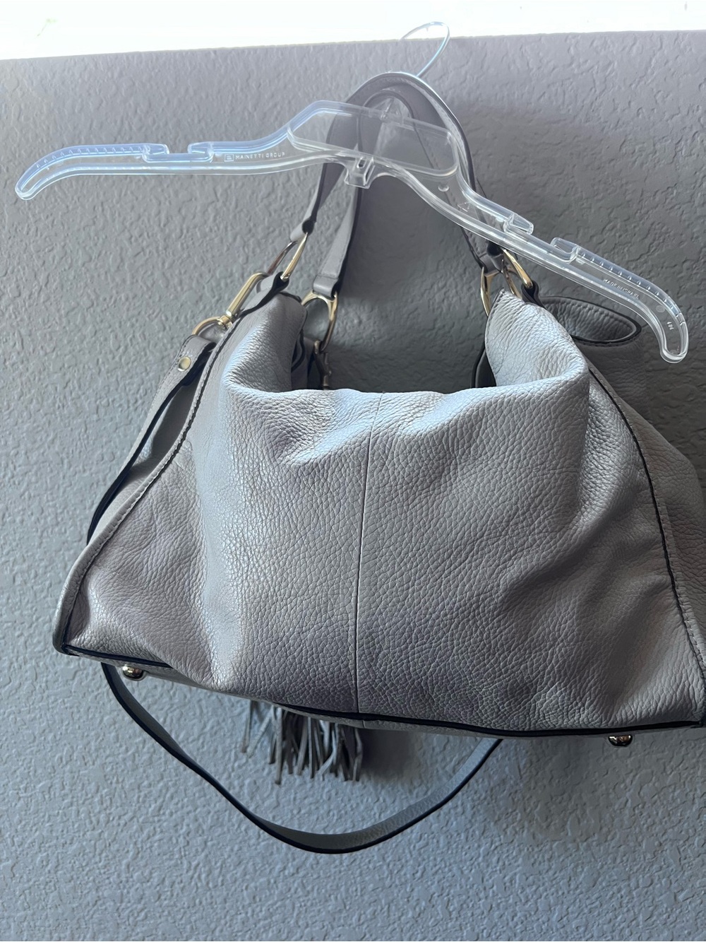 G.I.L.I. Stirrup Hobo Grey Leather Fringe Tassel Large Slouchy Shoulder Bag MINT - Picture 10 of 16